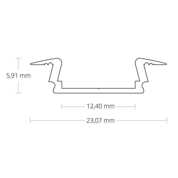 1m LED Profil PL8 Weiß 23,1x5,9mm Aluminium Einbauprofil für 12mm LED Streifen